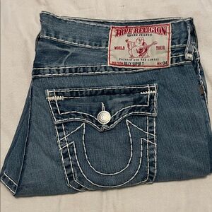 True Religion Blue Jeans with White Stitching